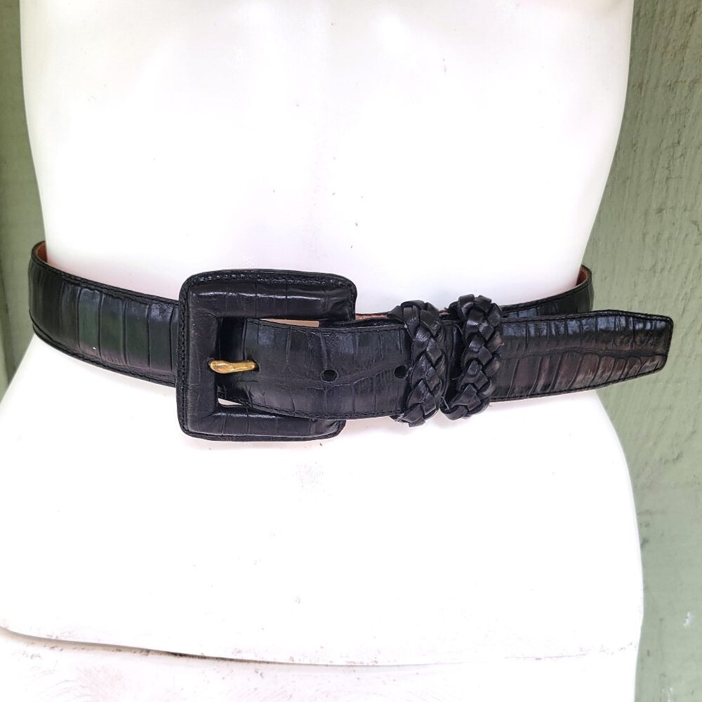 BRIGHTON Black Mock Croc Leather Belt Small